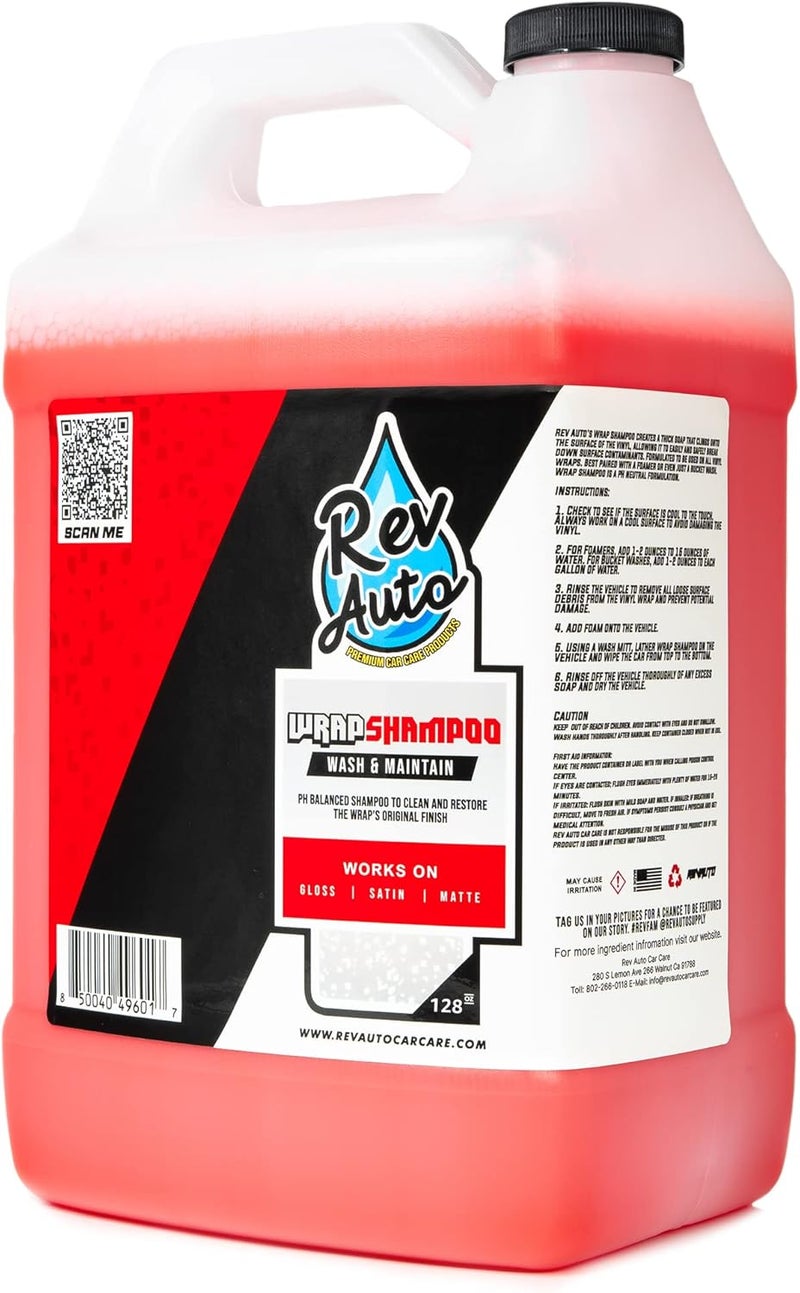 Rev Auto Wrap Shampoo – pH Balance High Foaming Soap For All Vinyl Wrap Finishes | Wrapped Vehicle Maintenance Soap | pH Neutral Wrap Car Wash Soap (1 Gallon) - Image 1